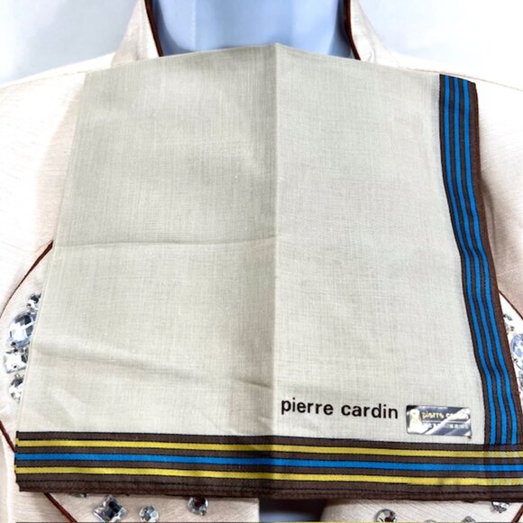 ew  set of 2 Pierre Cardin  handkerchiefs cotton 18" olive brown stripe (65 - Picture 5 of 9